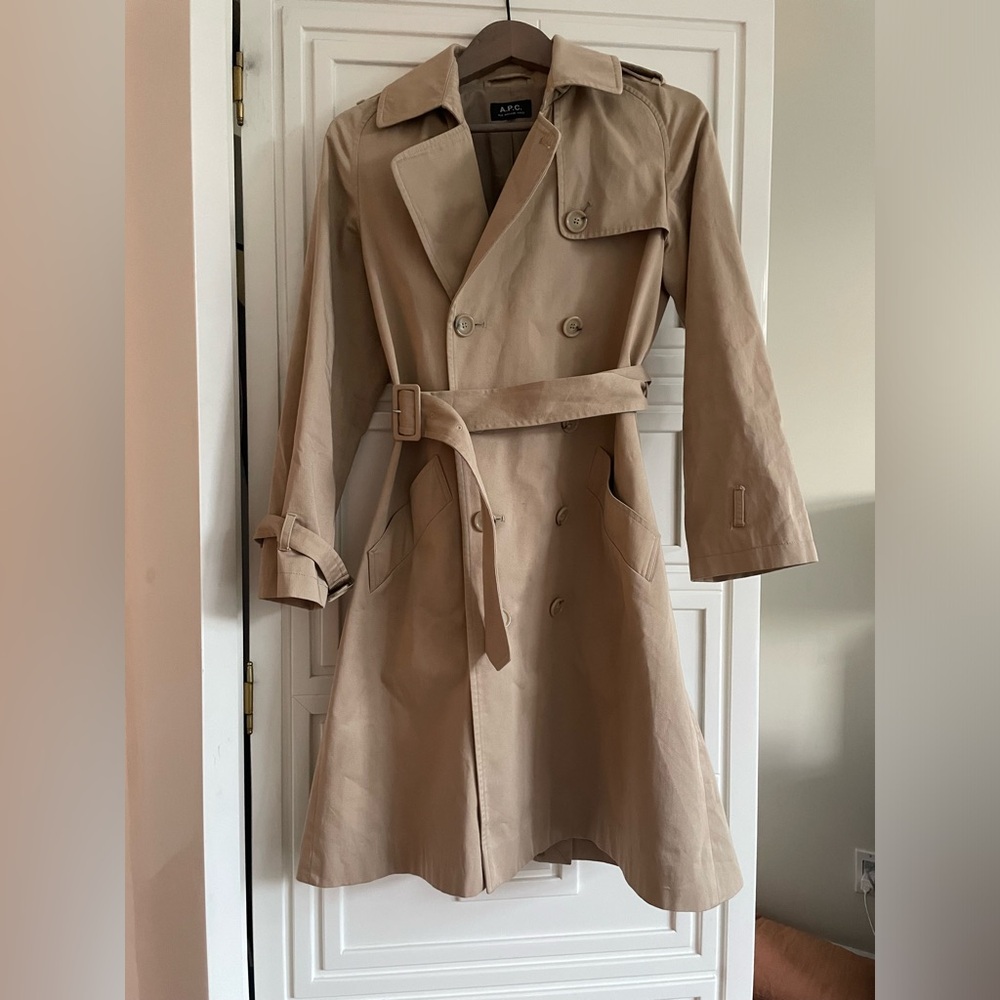 A.P.C. Beige Double-Breasted Trench Coat with Belt
